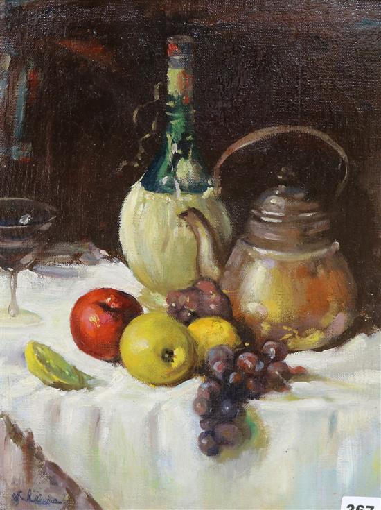 Kline, oil on canvas, Table top still life, signed, 40 x 30cm, unframed